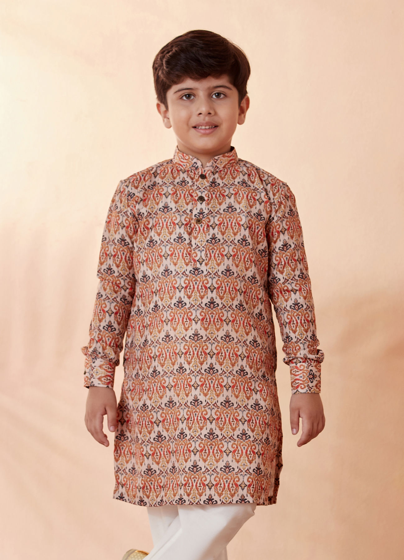 Manyavar Boys Boys Orange Printed Kurta Set