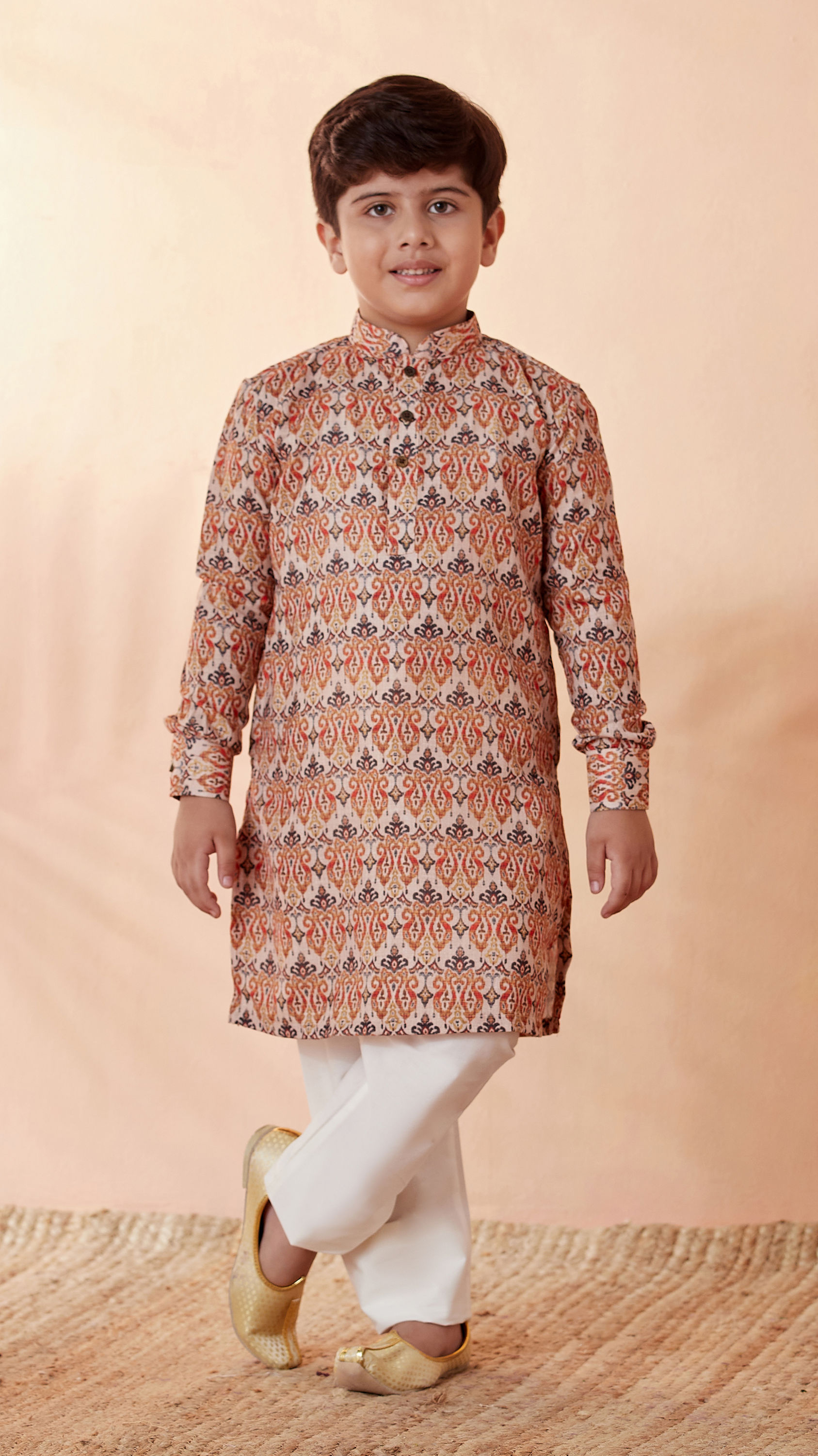 Manyavar Boys Boys Orange Printed Kurta Set