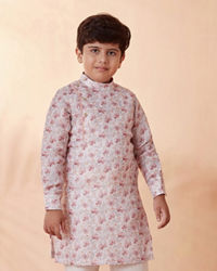 Manyavar Boys Boys Beige Side Open Printed Kurta Set