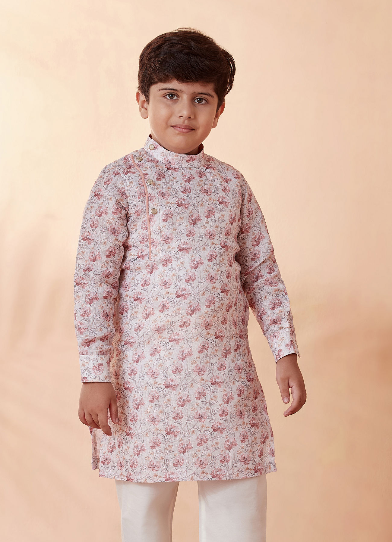 Manyavar Boys Boys Beige Side Open Printed Kurta Set