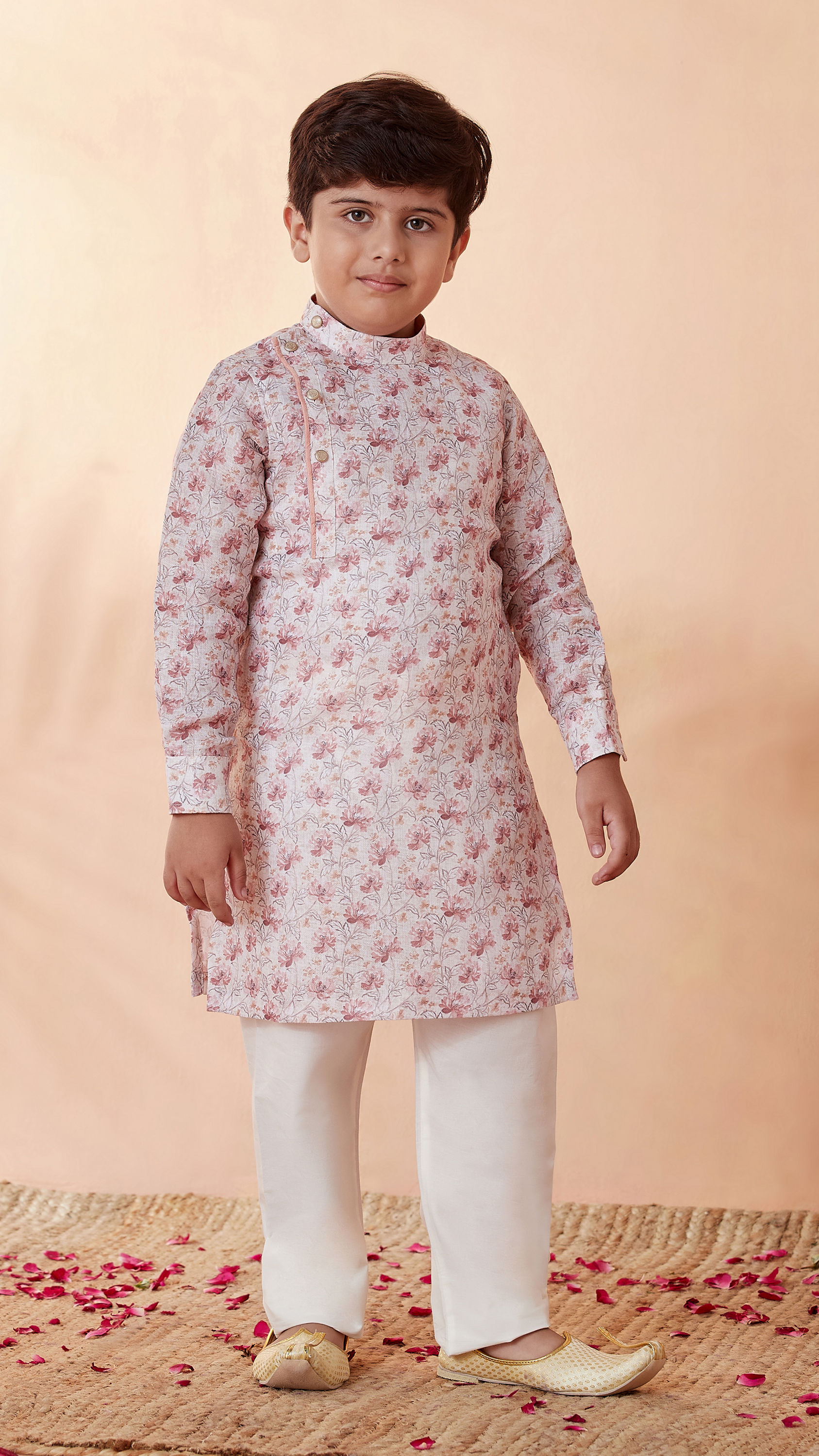 Manyavar Boys Boys Beige Side Open Printed Kurta Set