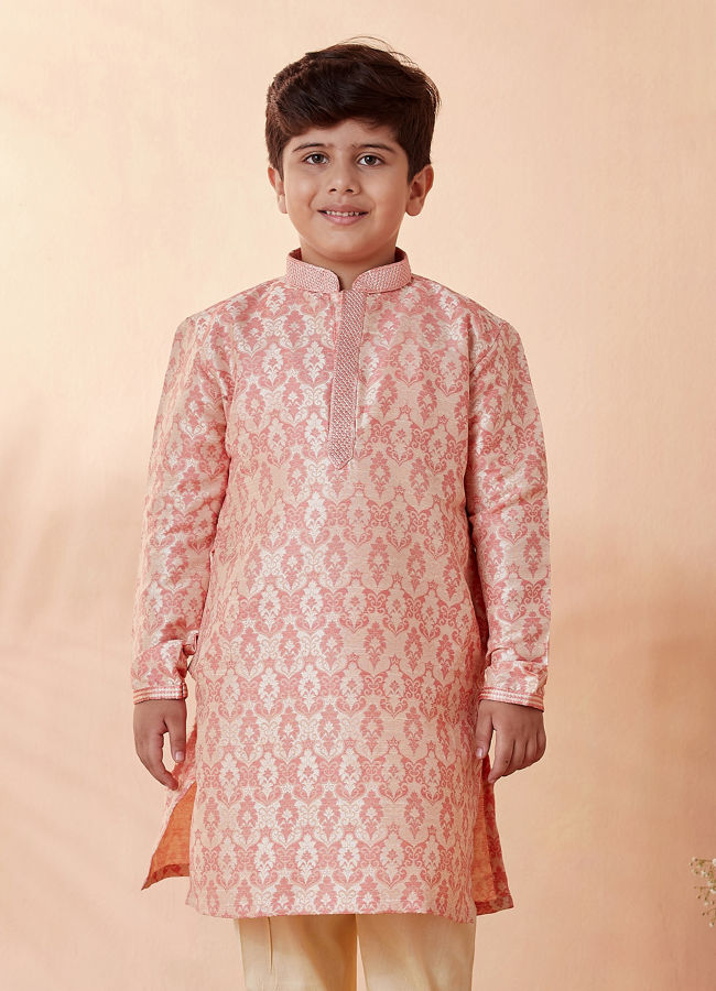 Boys Gajaree Jacquard Kurta Set image number 1