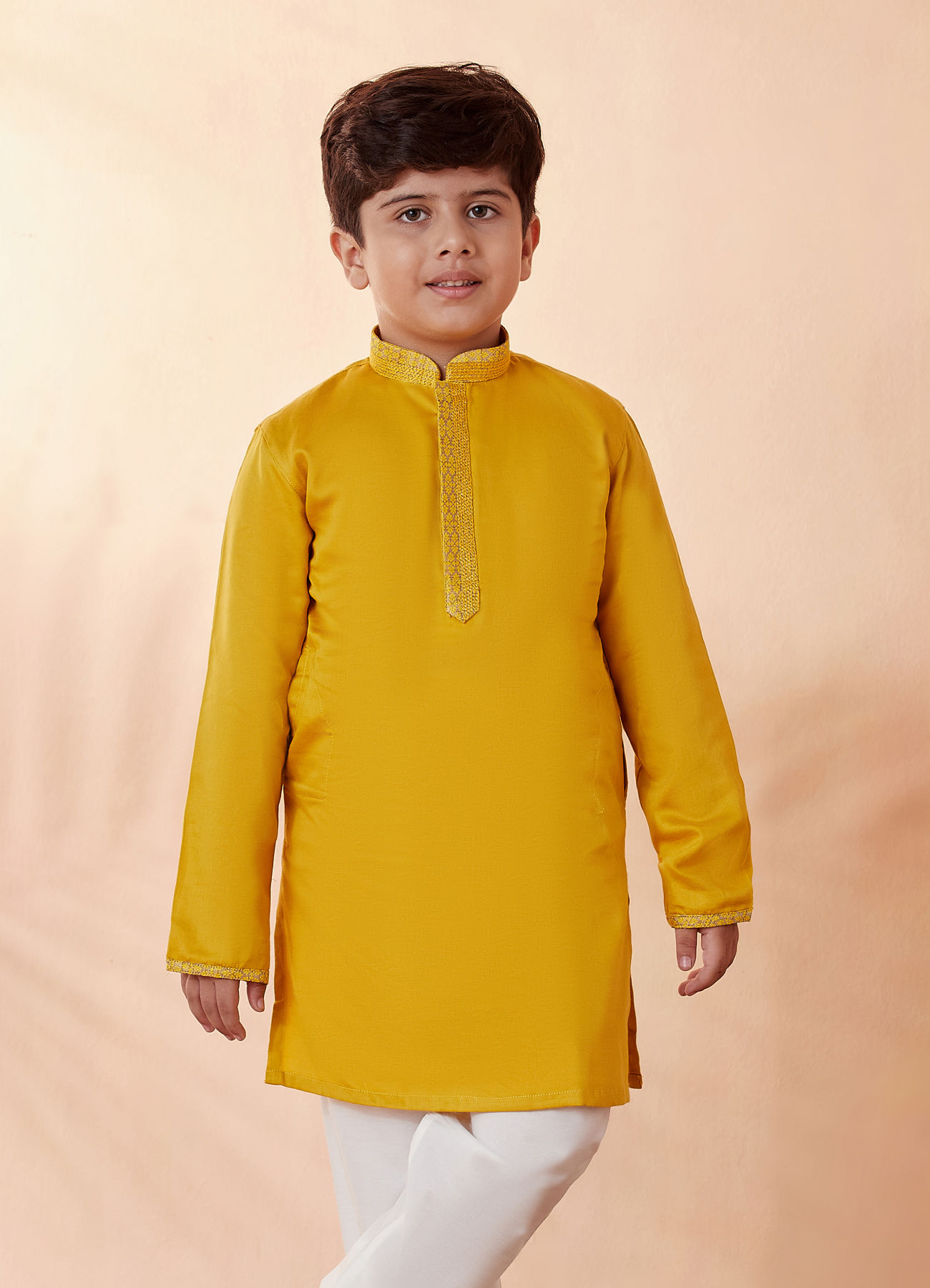 Manyavar Boys Boys Mustard Solid Kurta Set