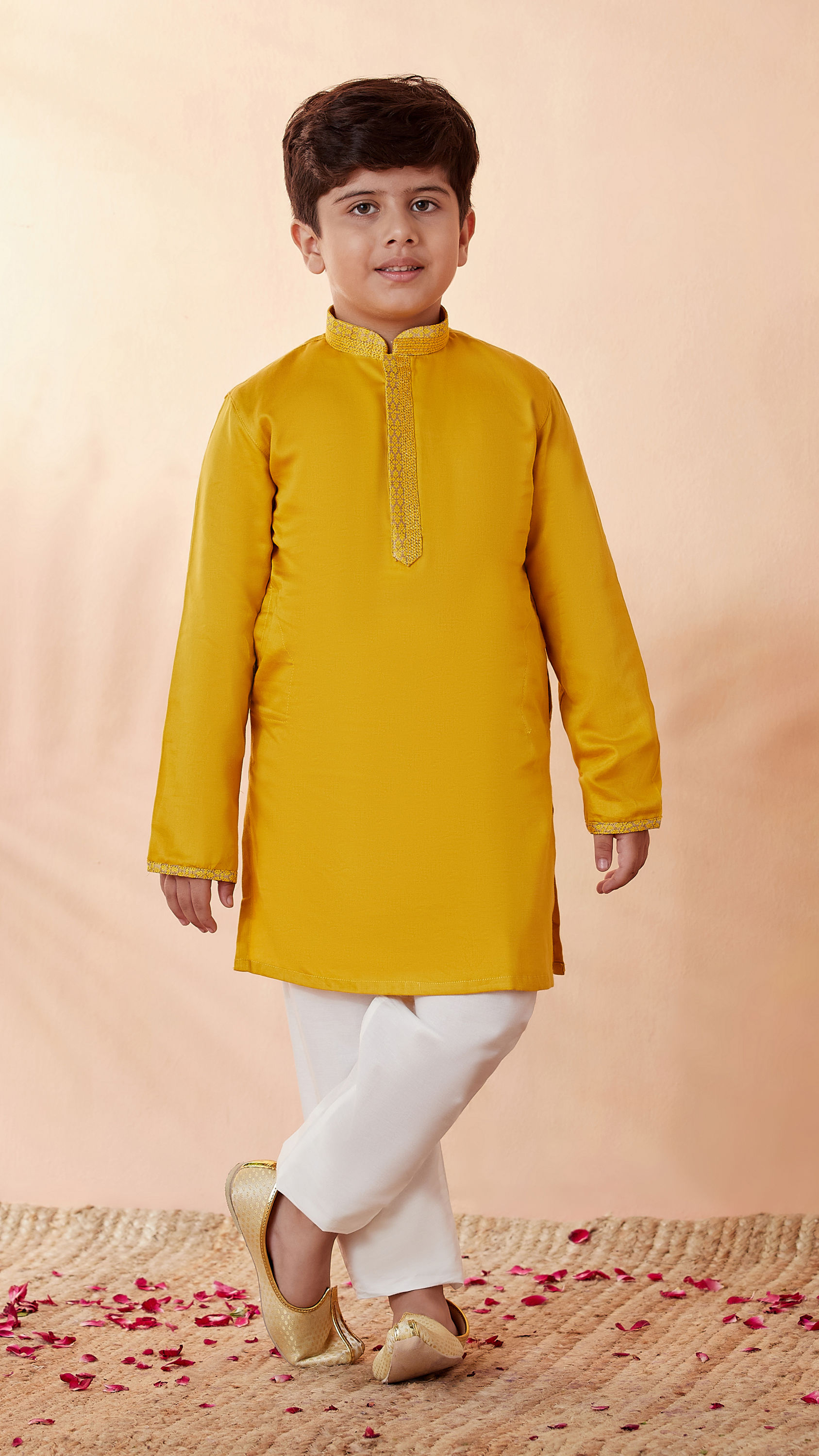 Manyavar Boys Boys Mustard Solid Kurta Set