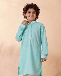 Manyavar Boys Boys Sea Green Chikan Kurta Set