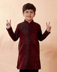 Manyavar Boys Boys Wine Jacquard Kurta Set