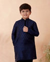 Manyavar Boys Boys Navy Blue Motif Design Kurta Set