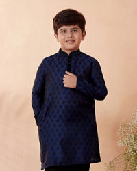 Manyavar Boys Boys Navy Blue Motif Design Kurta Set