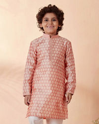 Manyavar Boys Boys Salmon Pink Jacquard Kurta Set