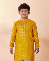 Manyavar Boys Boys Mustard Orange Jacquard Kurta Set