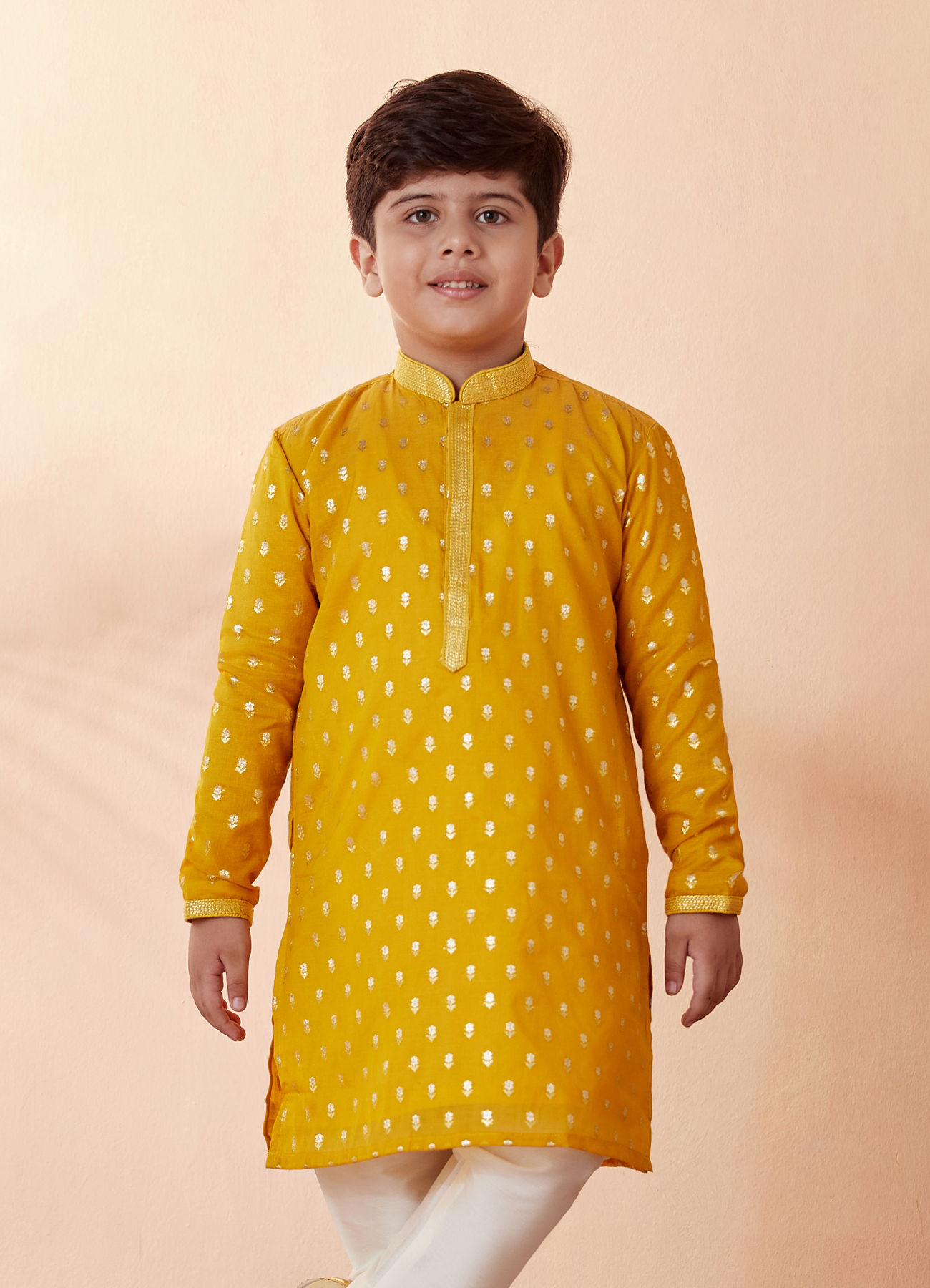 Manyavar Boys Boys Mustard Orange Jacquard Kurta Set