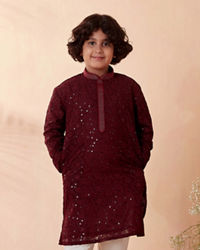 Manyavar Boys Boys Wine Chikan Kurta Set