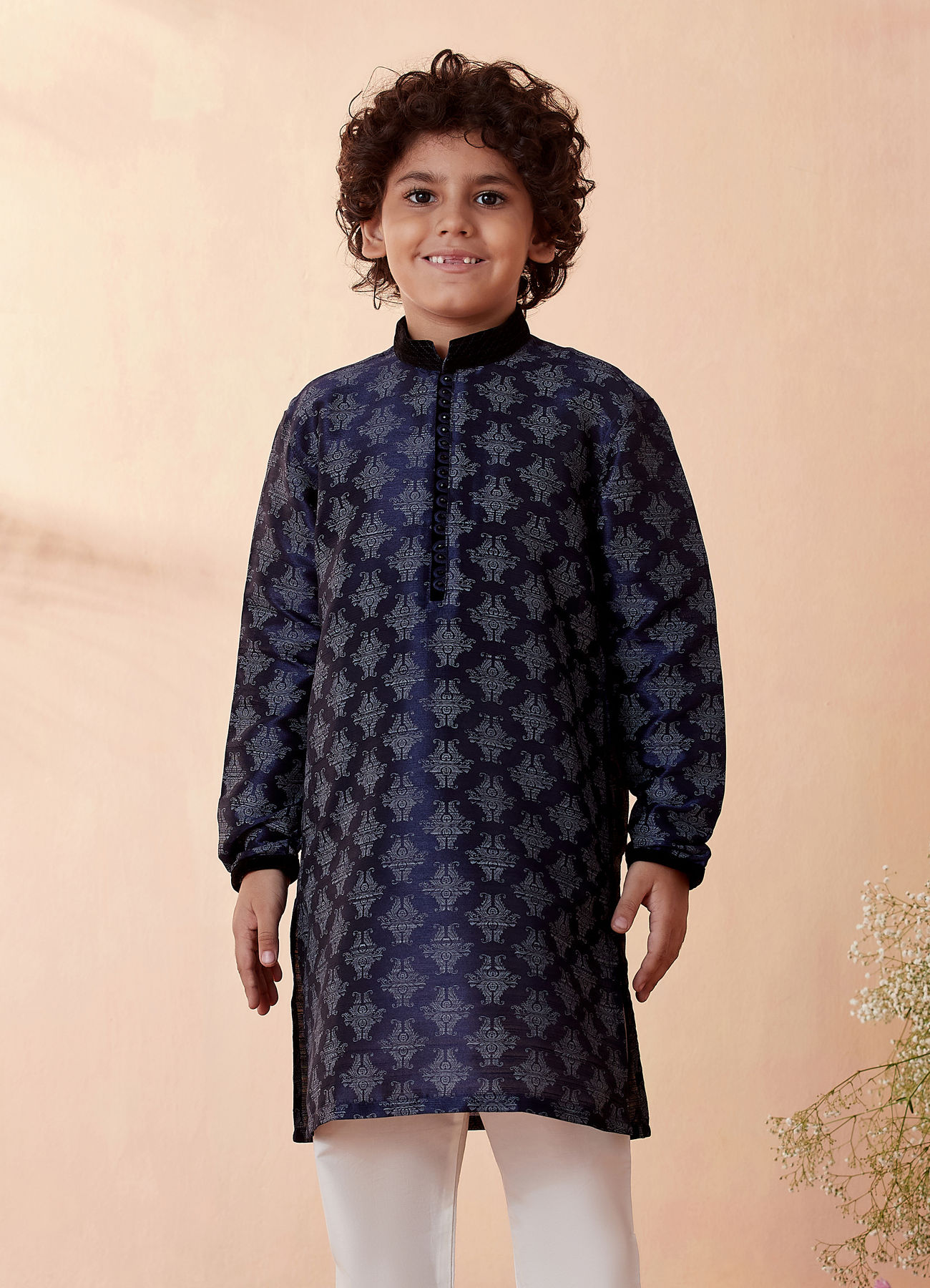 Manyavar Boys Boys Navy Blue Printed Kurta Set