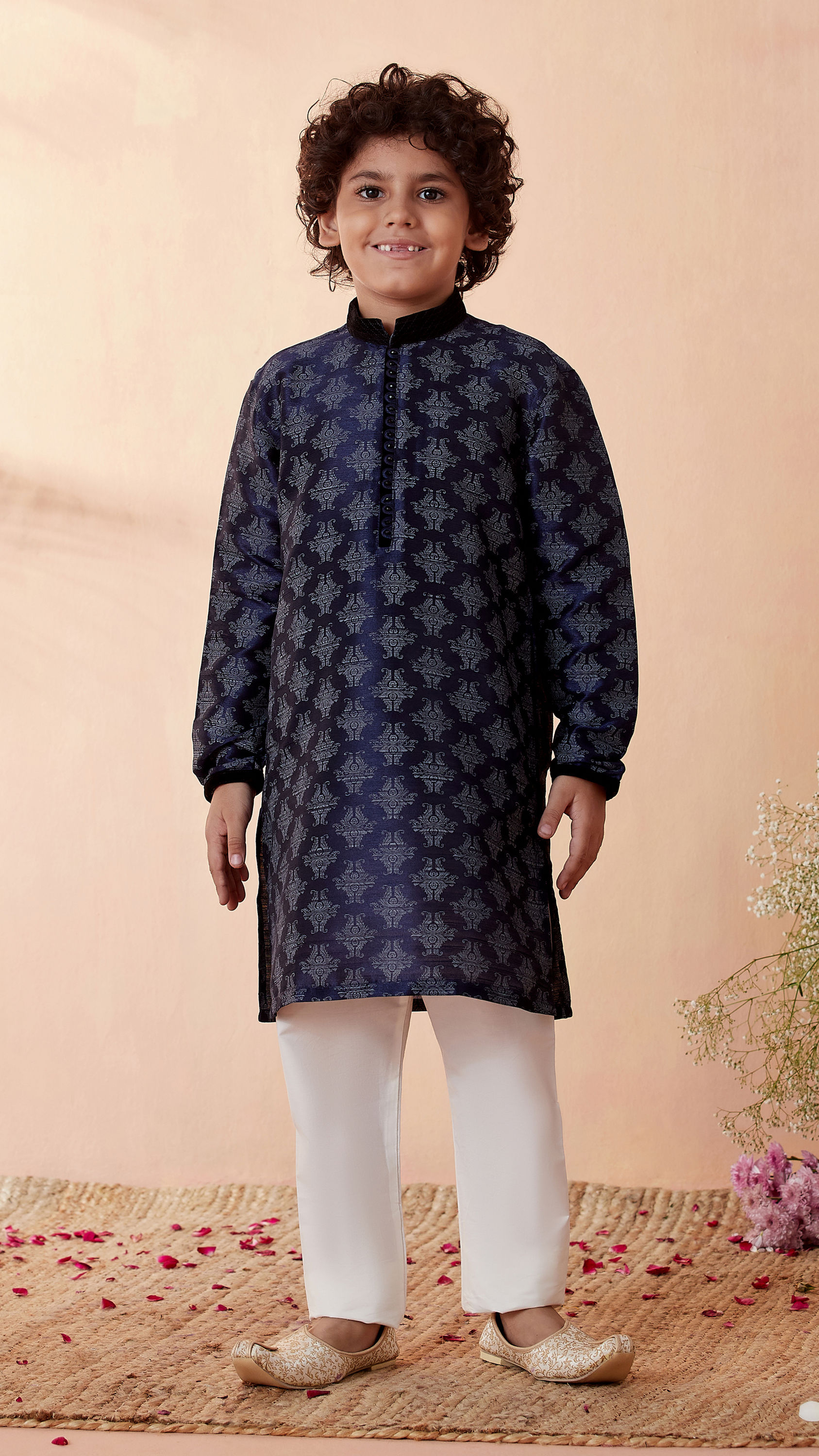 Manyavar Boys Boys Navy Blue Printed Kurta Set