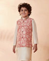 Manyavar Boys Boys Gajaree Floral Design Kurta Jacket Set