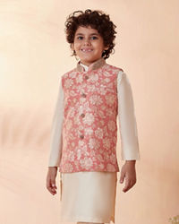 Manyavar Boys Boys Gajaree Floral Design Kurta Jacket Set