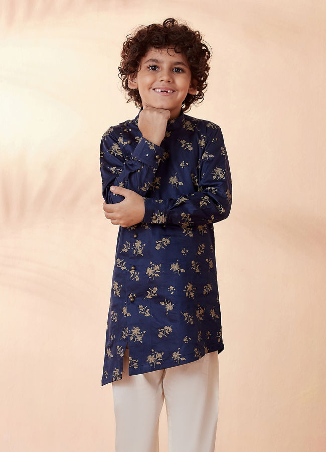 Manyavar Boys Boys Dark Blue Side Open Kurta Set