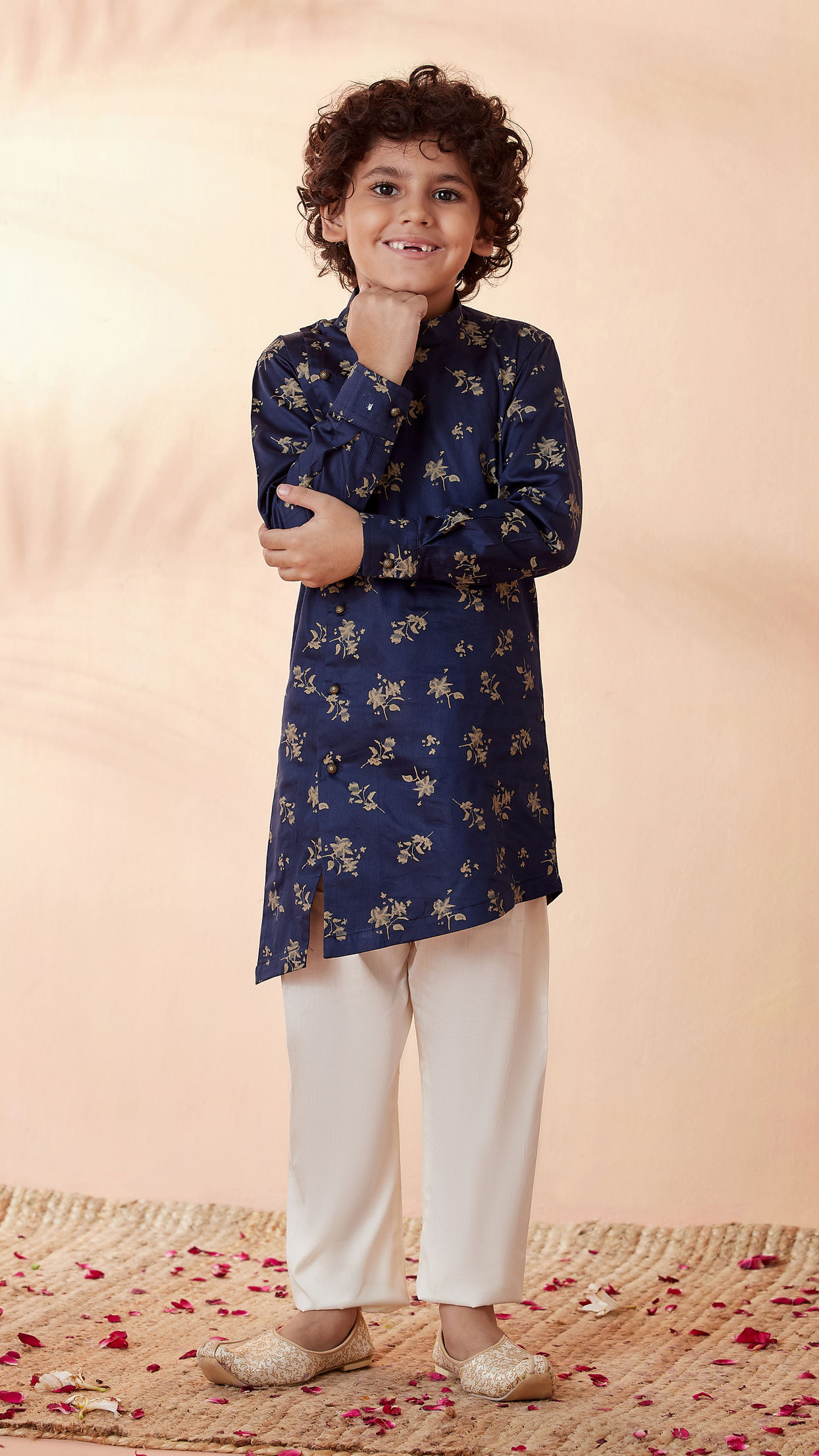 Manyavar Boys Boys Dark Blue Side Open Kurta Set