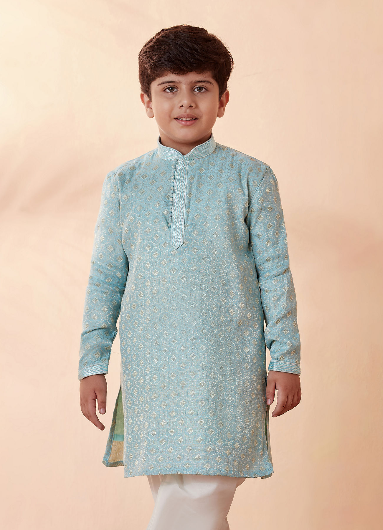 Manyavar Boys Boys Powder Blue Printed Kurta Set