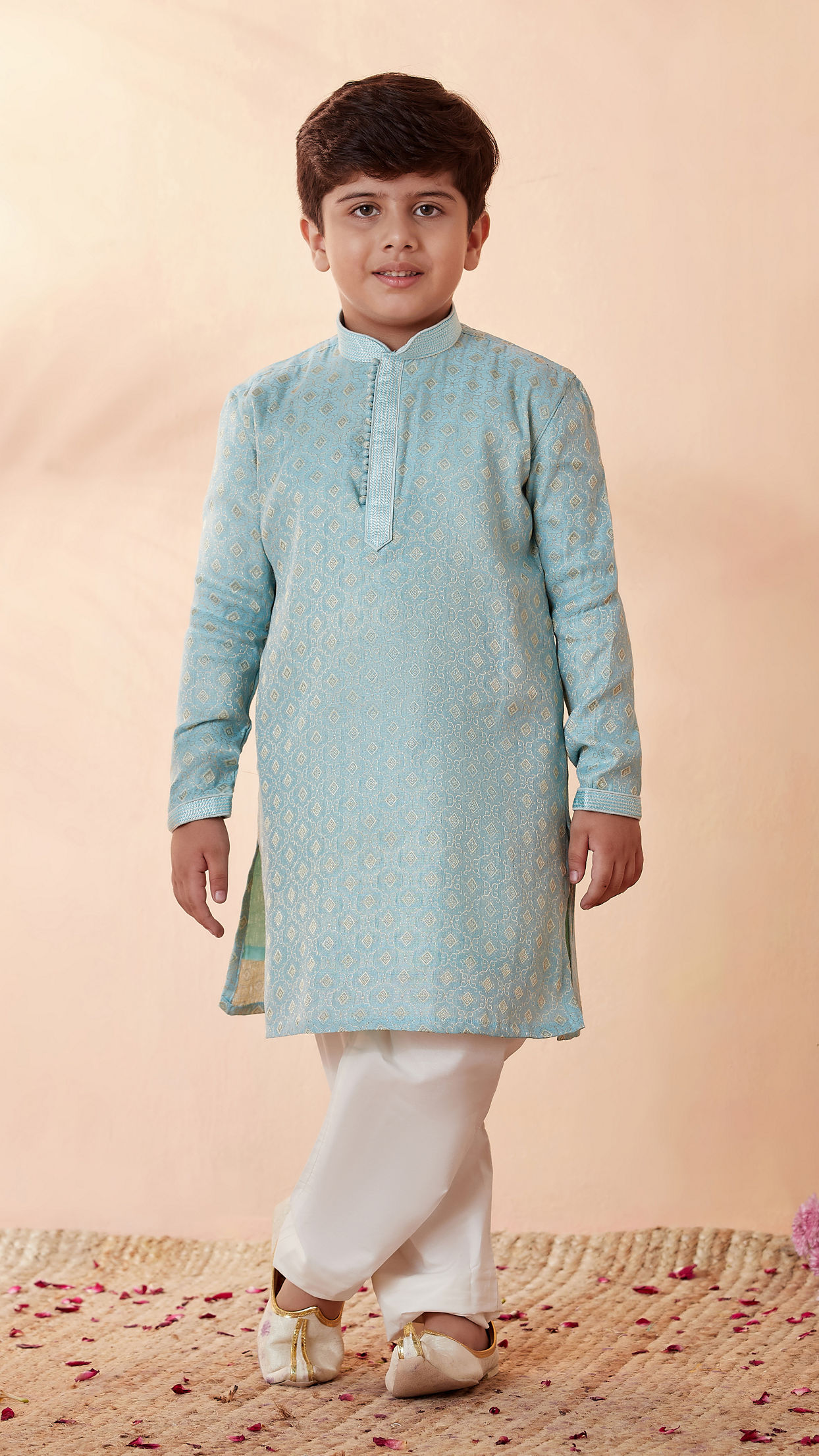 Buy Boys Powder Blue Printed Kurta Set Online in India @Manyavar ...
