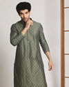 Manyavar Men Bottle Green Festive Kurta With Golden Motifs