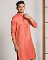 Manyavar Men Rust Pink Self Design Kurta Set