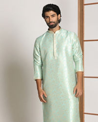 Manyavar Men Pale Blue Kurta Pajama With Floral Motifs