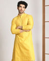 alt message - Manyavar Men Canary Yellow Self Design Kurta Pajama image number 1