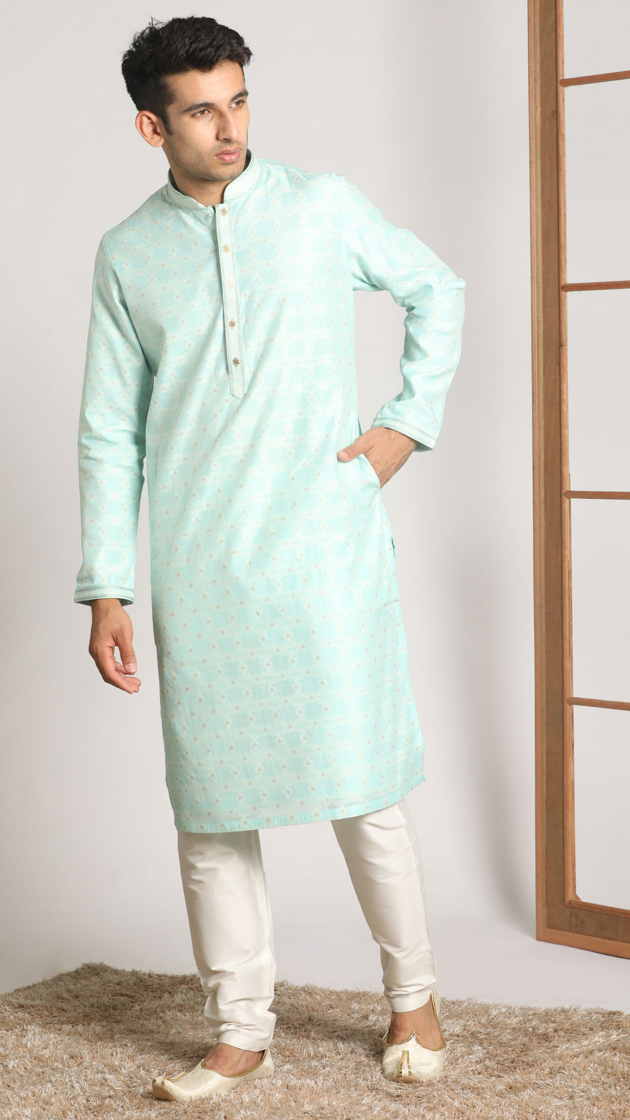 Sky Blue Festive Kurta Pajama image number 1