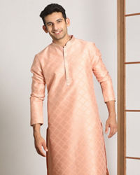 Manyavar Men Salmon Pink Jacquard Kurta Pajama Set