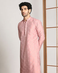 Manyavar Men Light Pink Festive Kurta Pajama With Embroidery Work