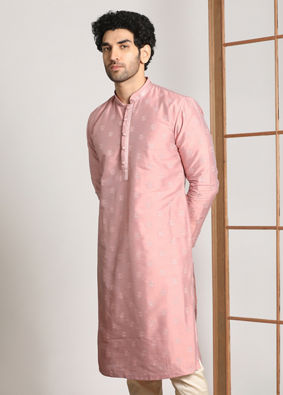 Light Pink Festive Kurta Pajama With Embroidery Work image number 1