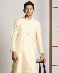 Manyavar Men Cream Self Design Occasion Wear Kurta Pajama