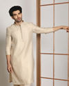 Manyavar Men Off White Festive Kurta With Printed Motifs