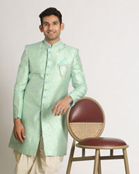 Manyavar Men Grandiose Green Indo Western Set