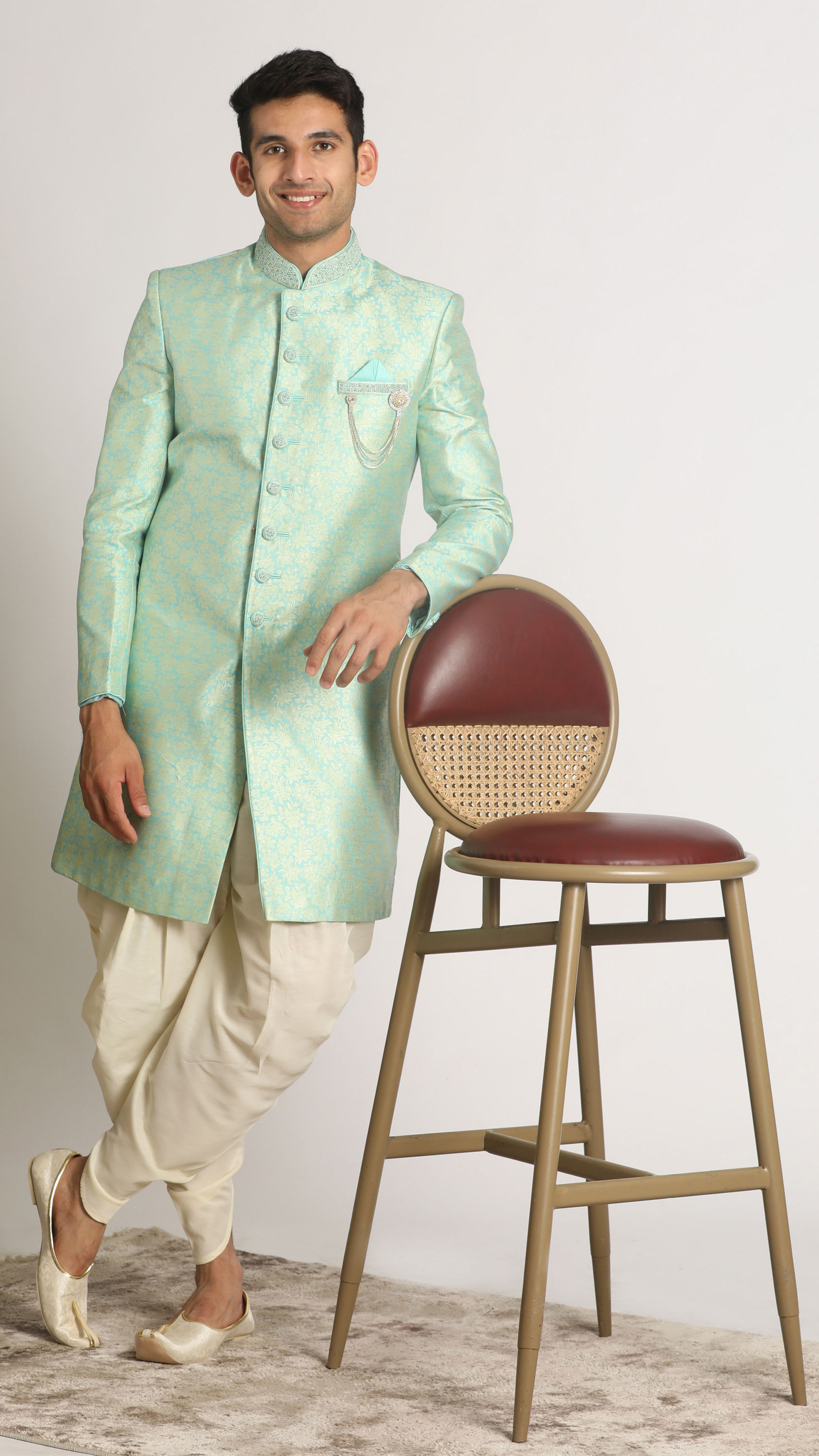 Manyavar Men Grandiose Green Indo Western Set