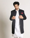 Manyavar Men Suave Blue Indo-Western Set