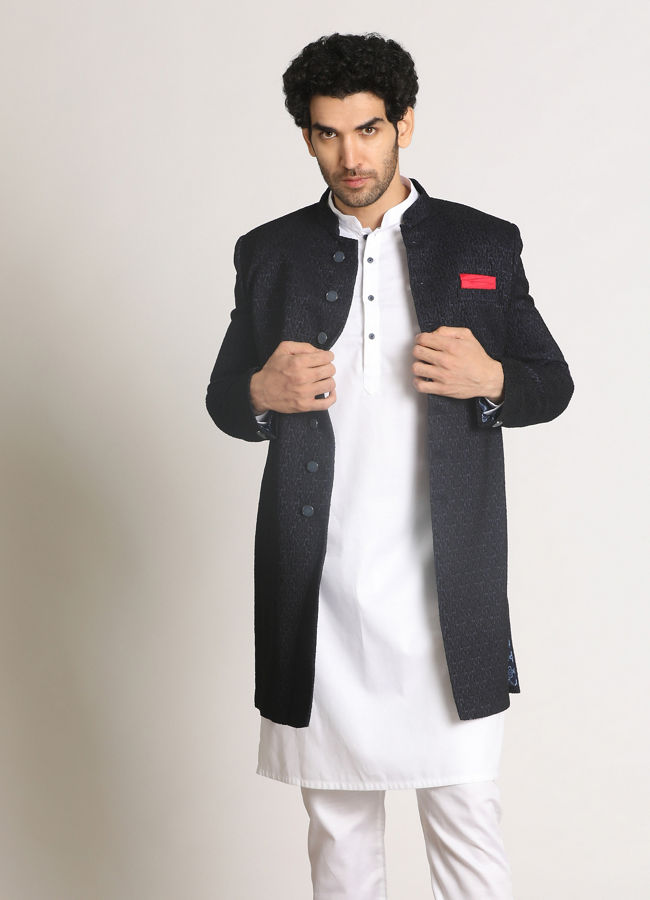 alt message - Manyavar Men Suave Blue Indo-Western Set image number 2