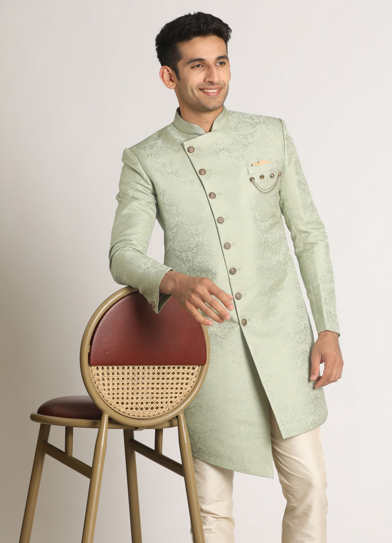 Manyavar Men Sage Green Indo Western