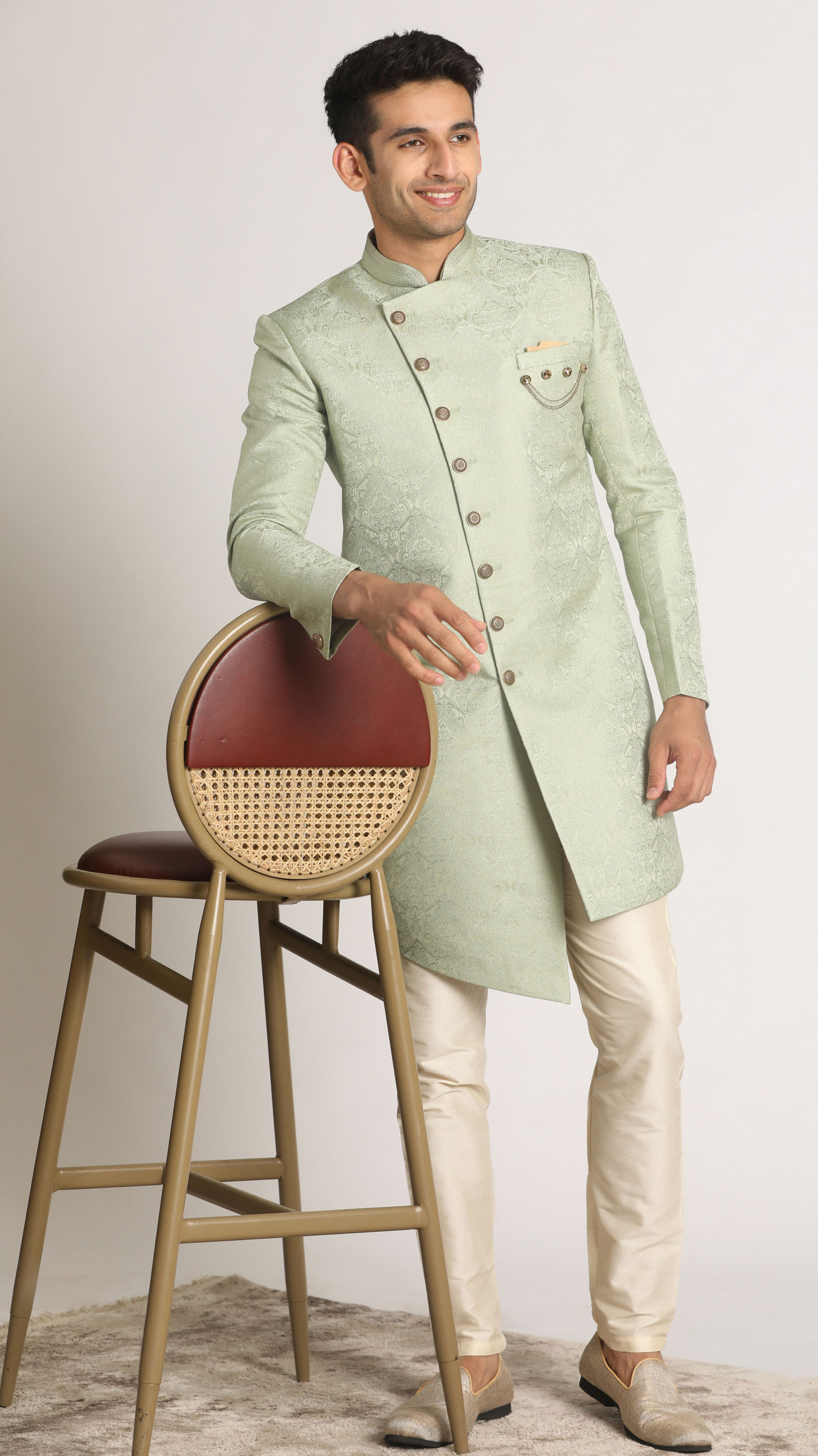 Manyavar Men Sage Green Indo Western