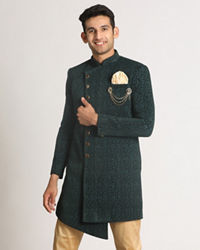 Manyavar Men Emerald Green Achkan Indo Western