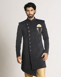 Manyavar Men Dark Blue Achkan Indo Western