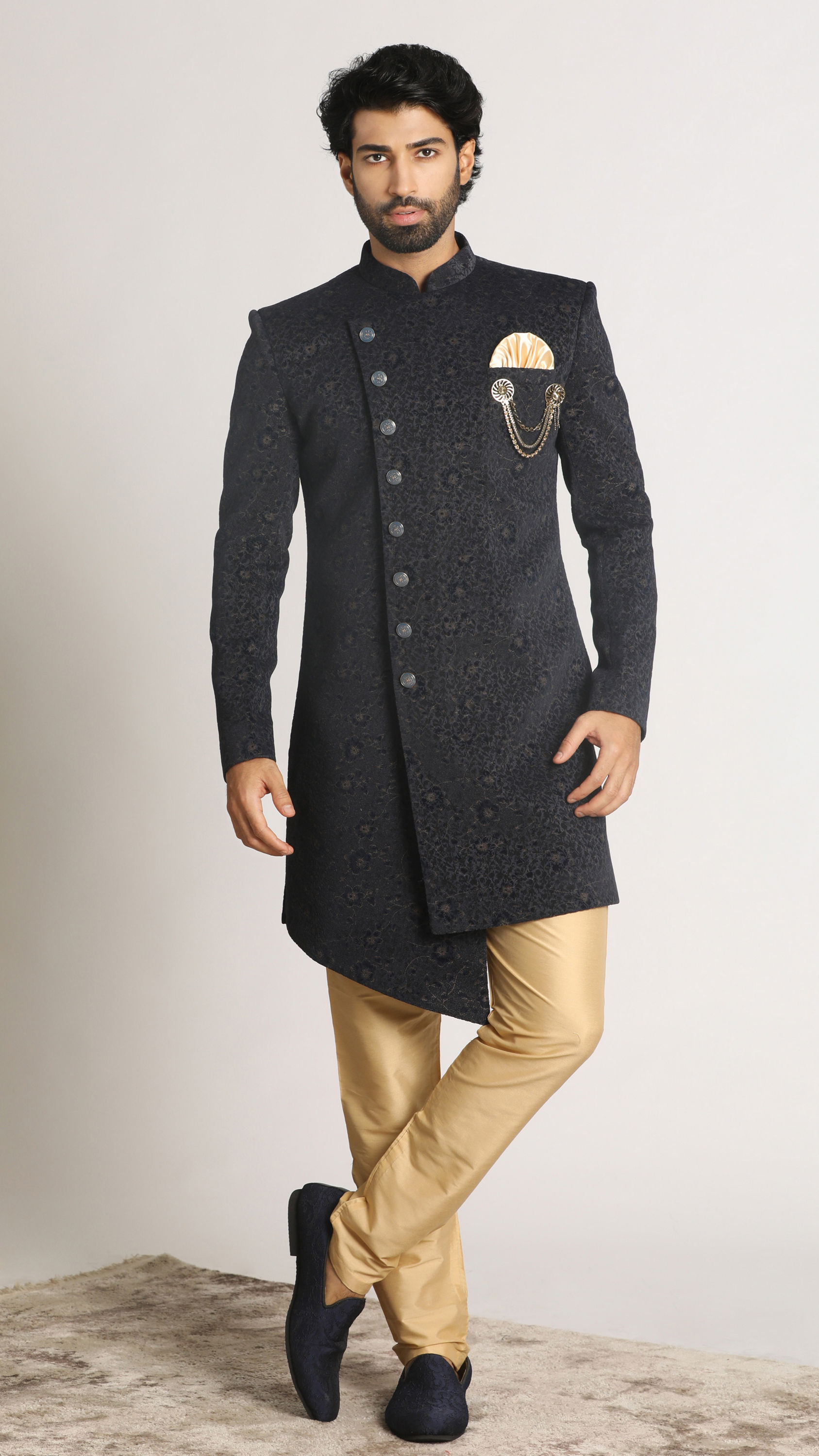 Manyavar Men Dark Blue Achkan Indo Western