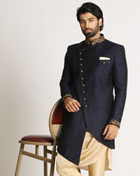 Manyavar Men Royal Blue Indo Western