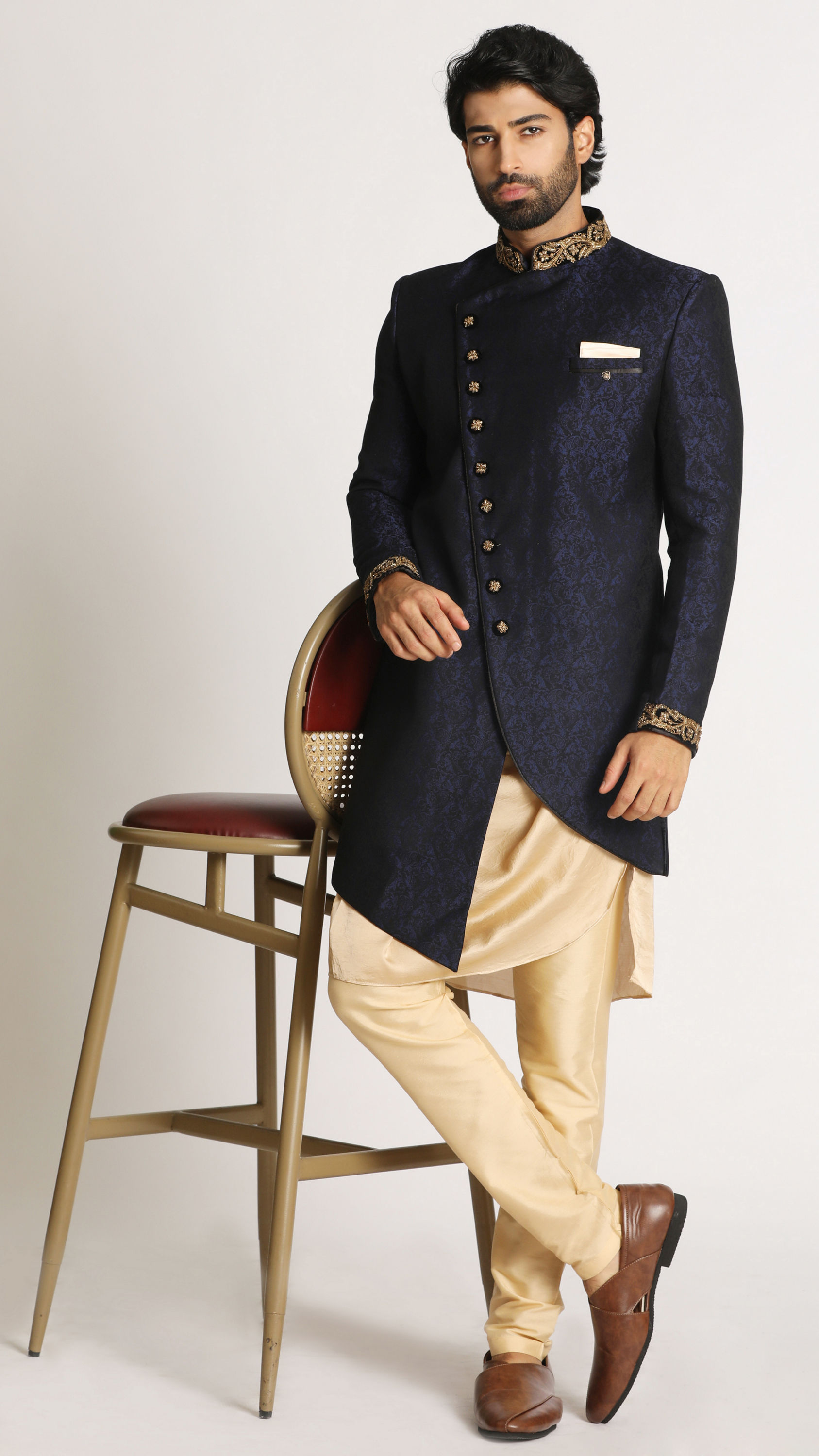 Manyavar Men Royal Blue Indo Western