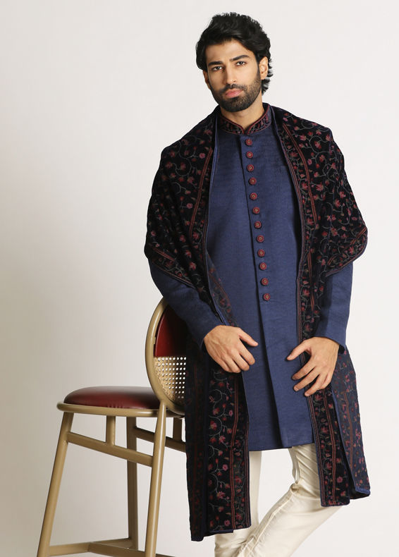 Manyavar Men Royal Blue Indo Western With Dupatta