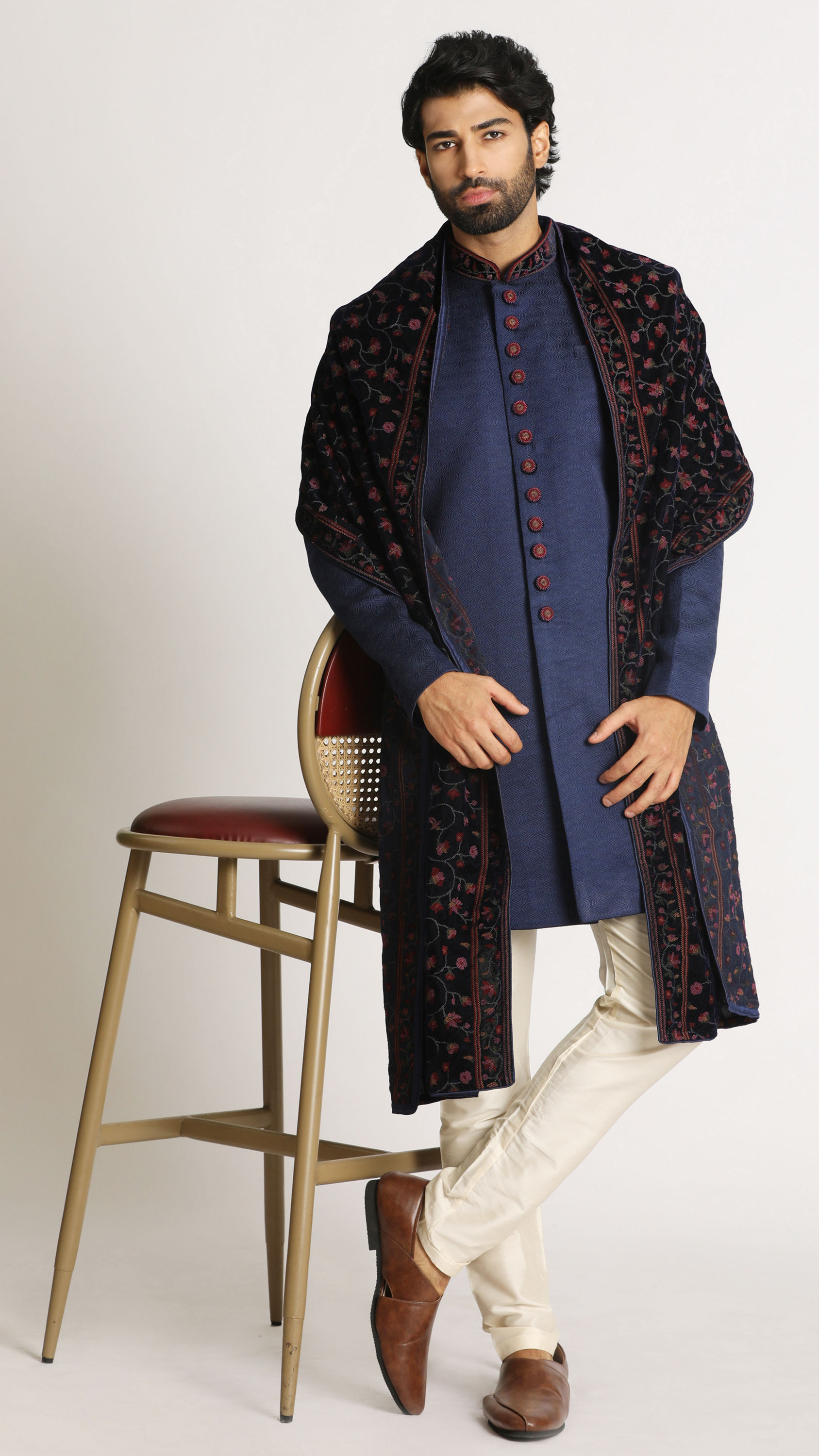 Manyavar Men Royal Blue Indo Western With Dupatta