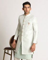 Manyavar Men Aqua Green Self Design Indo Western