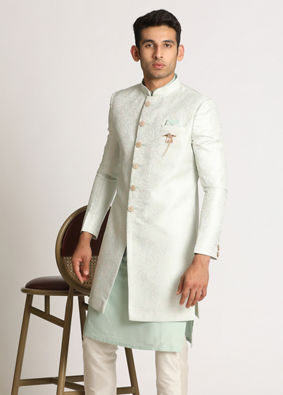 Aqua Green Self Design Indo Western image number 1