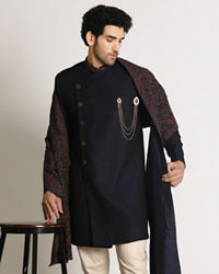 Manyavar Men Dark Blue Indo Western With Dupatta